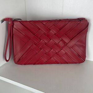 NEW Red Vegan Leather Woven Clutch